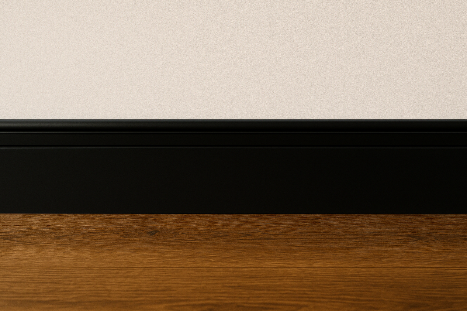 Baseboard Preto e Piso de Madeira